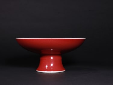 A HIGH-FOOTED BOWL WITH RED GLAZE FROM THE QING DYNASTY
