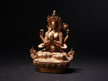 A GILDED COPPER BUDDHA STATUE FROM THE QING DYNASTY