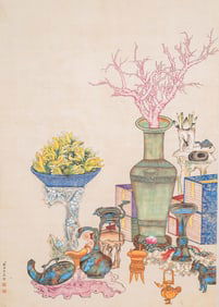 AN ANCIENT CHINESE FLOWER PAINTING BY LANG SHINING