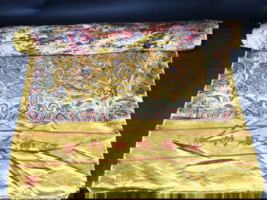 A PIECE OF WOVEN FABRIC WITH DRAGON PATTERNS FROM THE MING DYNASTY
