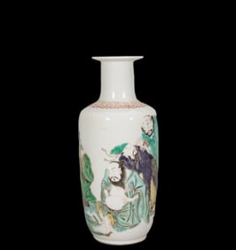 A FIVE-COLOR FIGURE VASE FROM THE QING DYNASTY