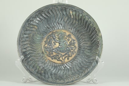 TANG DYNASTY SILVER GILDED PERSIAN FIGURE PLATE