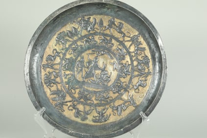 TANG DYNASTY SILVER GILDED PERSIAN FIGURE PLATE