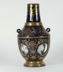 QING DYNASTY BLUE GLAZE GOLD-PAINTED REVOLVING VASE