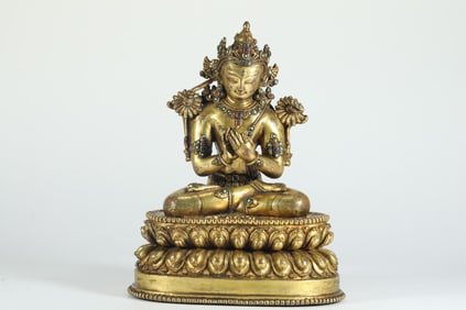A MING DYNASTY GILDED DANSA STATUE OF MANJUSRI BODHISATTVA
