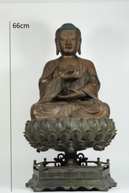 A MING DYNASTY GOLD-GILDED SAKYAMUNI STATUE