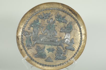 TANG DYNASTY SILVER GILDED PERSIAN FIGURE PLATE