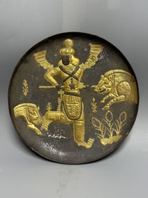 TANG DYNASTY SILVER GILDED PERSIAN FIGURE HUNTING PLATE