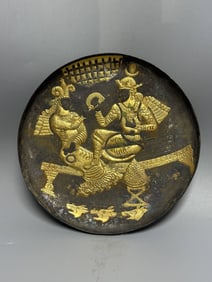 TANG DYNASTY SILVER GILDED PERSIAN FIGURE HUNTING PLATE