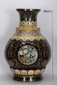 QING DYNASTY ENAMEL BLUE AND GOLD-PAINTED HOLLOW ROTATING VASE