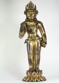 MING DYNASTY GILDED CROWNED BODHISATTVA
