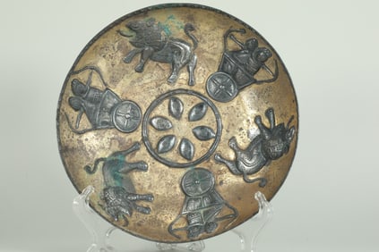 TANG DYNASTY SILVER GILDED PERSIAN HUNTING PLATE