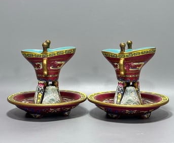 ROUGE PURPLE GROUND DAOJUE CUP FROM THE QING DYNASTY