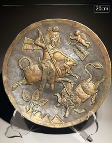 TANG DYNASTY SILVER GILDED PERSIAN FIGURE HUNTING PLATE