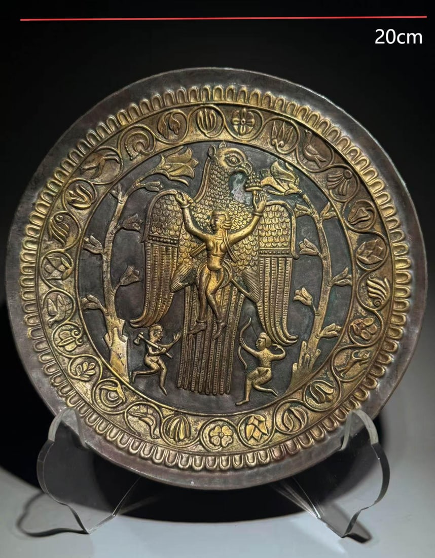 TANG DYNASTY SILVER GILDED PERSIAN FIGURE AND BIRD PLATE (1 of 5)