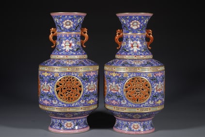 QING DYNASTY ENAMEL PAINTED REVOLVING VASE