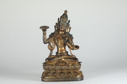 QING DYNASTY GILDED BRONZE BODHISATTVA