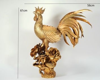 QING DYNASTY GILDED ROOSTER INCENSE BURNER