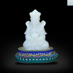 Qing Dynasty Qianlong period, Hetian white jade Buddha statue ornament