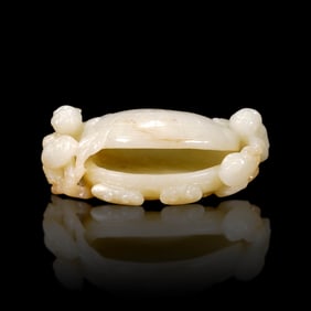 Qing Dynasty Ornament of Carved Hehe Boys made of Hetian White Jade