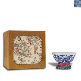 Qing Dynasty Daoguang period,  Blue-and-white bowl with "Eight Immortals celebrating longevity"