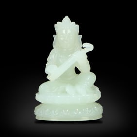 Qing Dynasty White jade portable statue of Saraswati
