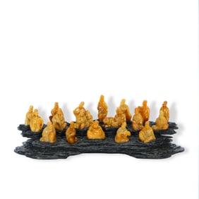 Qing Dynasty Sculpture of the Eighteen Arhats carved from tianhuang by Yang Yuxuan