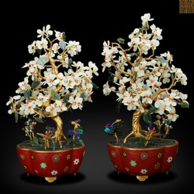 Qing Dynasty Qianlong period, A pair of cloisonn?? flower bonsai with "hundred treasures"