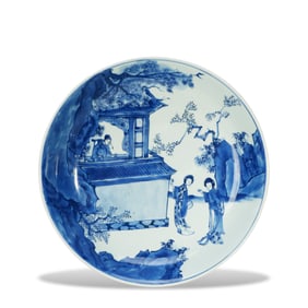 Qing Kangxi Blue - and - White Plate with Figure Story Patterns