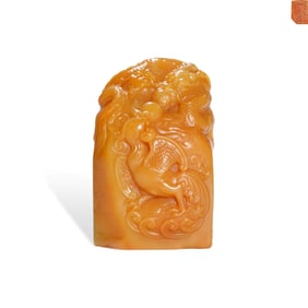 Qing Dynasty Seal with Dragon and Phoenix Knobs and Patterns of Sea Water and Dragons Made of
