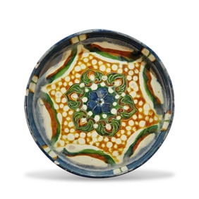 Tang Dynasty Tri-color washer with blue glaze and treasure flower patterns