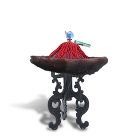 Qing Dynasty 3rd rank winter warm hat in bright blue