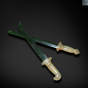 Qing Dynasty Qianlong period, A set of white jade elephant and green jade sword