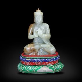 Ming Dynasty or earlier Hetian jade carving of Sakyamuni preaching