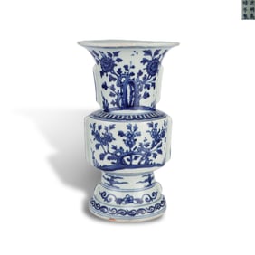 Ming Dynasty Jiajing period Blue-and-white "protruding blade" zun with floral