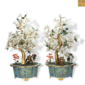 Qianlong period Qing Dynasty Pair of copper-clad cloisonn?? flower arrangements with assorted