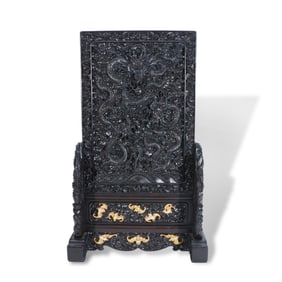 Qing Dynasty Red sandalwood table screen carved with dragon-cloud