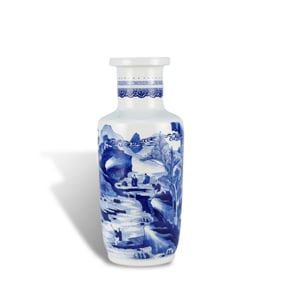 Qing Dynasty Kangxi period Blue-and-white "club-shaped" vase with landscape and figure