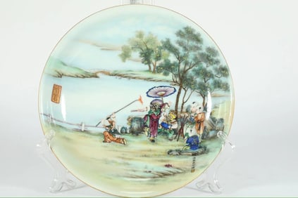 QING DYNASTY ENAMEL FIGURE PLATE