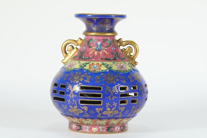 QING DYNASTY ENAMEL PAINTED BAGUA PATTERN ROTATING VASE
