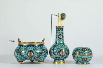 QING DYNASTY CLOISONNE STOVE AND BOTTLE BOX