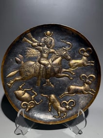 TANG DYNASTY SILVER GILDED PERSIAN HUNTING PLATE