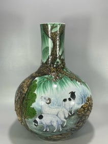 QING DYNASTY ENAMEL LANG SHINING THREE YANG KAITAI CELESTIAL GLOBE VASE