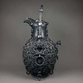 QING DYNASTY PURE SILVER PHOENIX HANDLE POT