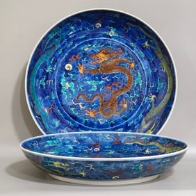QING DYNASTY DOUCAI DRAGON PATTERN PLATE