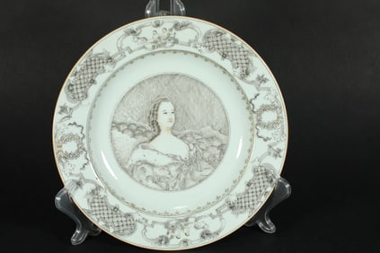 QING DYNASTY INK-PAINTED WESTERN FIGURE PLATE