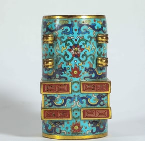 QING DYNASTY GOLD, TAI, BLUE AND BROWN PEN HOLDER