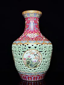 QING DYNASTY ENAMEL HOLLOW BOTTLE