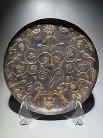 TANG DYNASTY SILVER GILDED PERSIAN HIGH-FOOTED PLATE