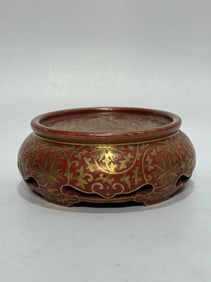 QING DYNASTY RED GLAZE GILT BASE